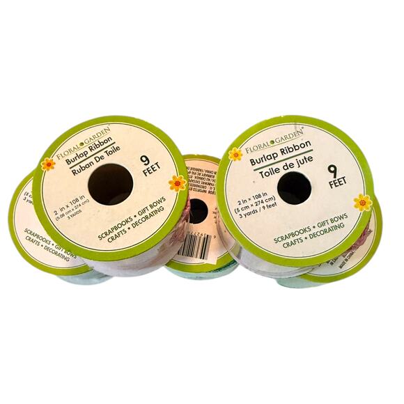 Floral Garden 5 Rolls Burlap Ribbon Pink & Greens 9 Feet Each - Picture 2 of 3